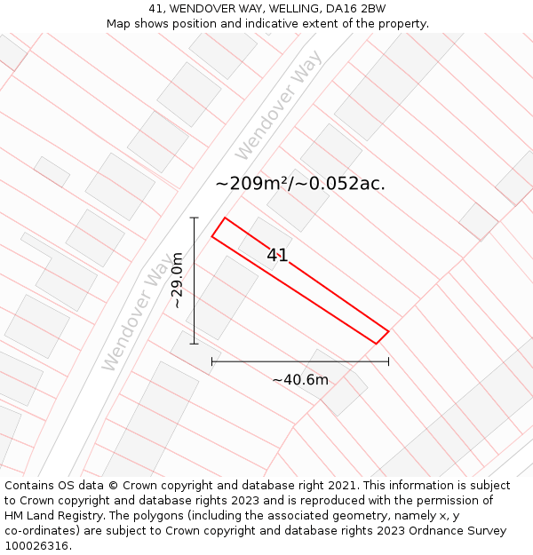41, WENDOVER WAY, WELLING, DA16 2BW: Plot and title map