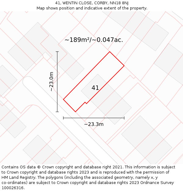 41, WENTIN CLOSE, CORBY, NN18 8NJ: Plot and title map