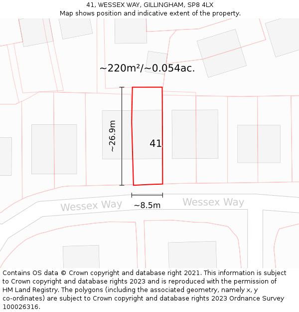 41, WESSEX WAY, GILLINGHAM, SP8 4LX: Plot and title map