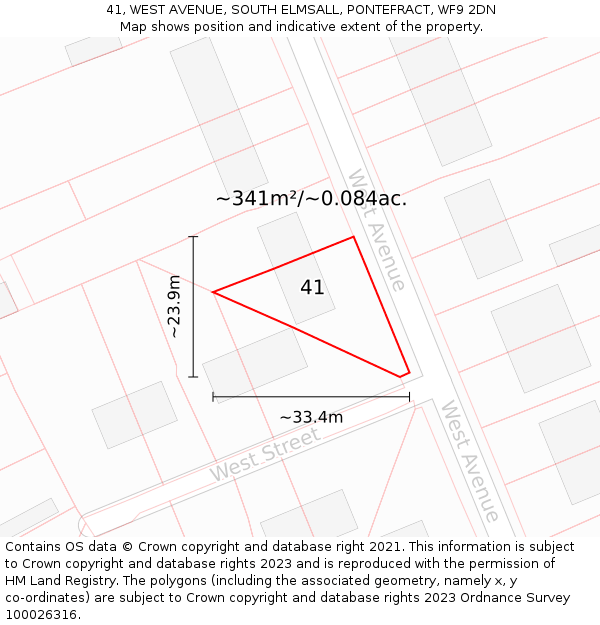 41, WEST AVENUE, SOUTH ELMSALL, PONTEFRACT, WF9 2DN: Plot and title map