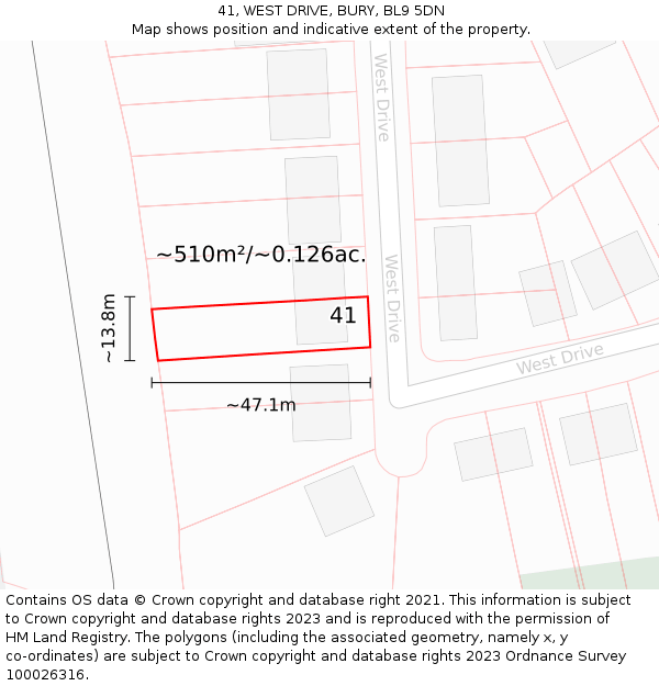 41, WEST DRIVE, BURY, BL9 5DN: Plot and title map