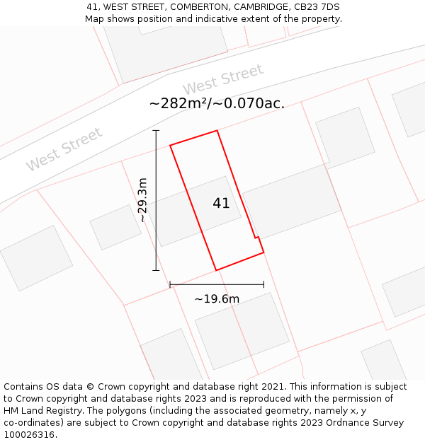 41, WEST STREET, COMBERTON, CAMBRIDGE, CB23 7DS: Plot and title map