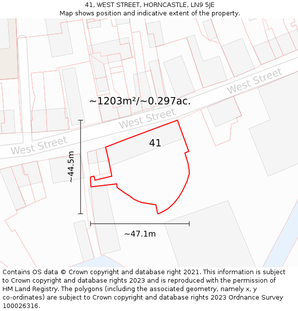 41, WEST STREET, HORNCASTLE, LN9 5JE: Plot and title map