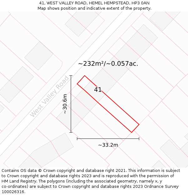 41, WEST VALLEY ROAD, HEMEL HEMPSTEAD, HP3 0AN: Plot and title map