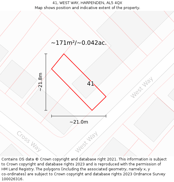 41, WEST WAY, HARPENDEN, AL5 4QX: Plot and title map