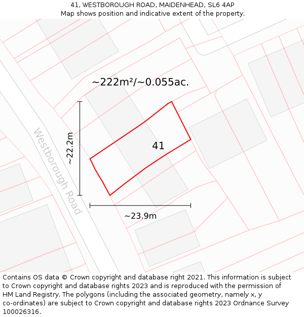 41, WESTBOROUGH ROAD, MAIDENHEAD, SL6 4AP: Plot and title map