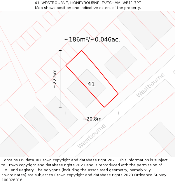 41, WESTBOURNE, HONEYBOURNE, EVESHAM, WR11 7PT: Plot and title map