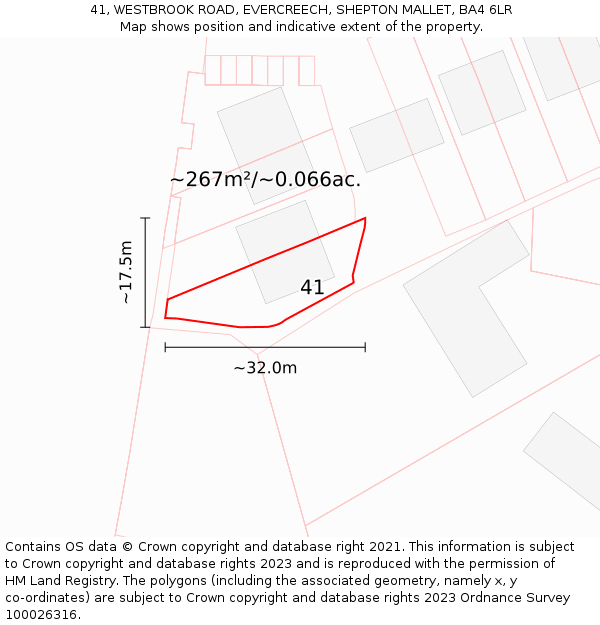 41, WESTBROOK ROAD, EVERCREECH, SHEPTON MALLET, BA4 6LR: Plot and title map