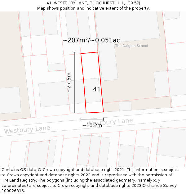 41, WESTBURY LANE, BUCKHURST HILL, IG9 5PJ: Plot and title map