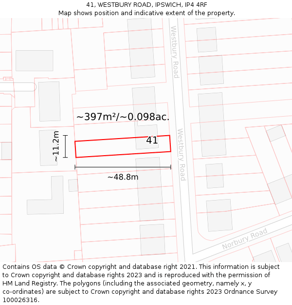 41, WESTBURY ROAD, IPSWICH, IP4 4RF: Plot and title map
