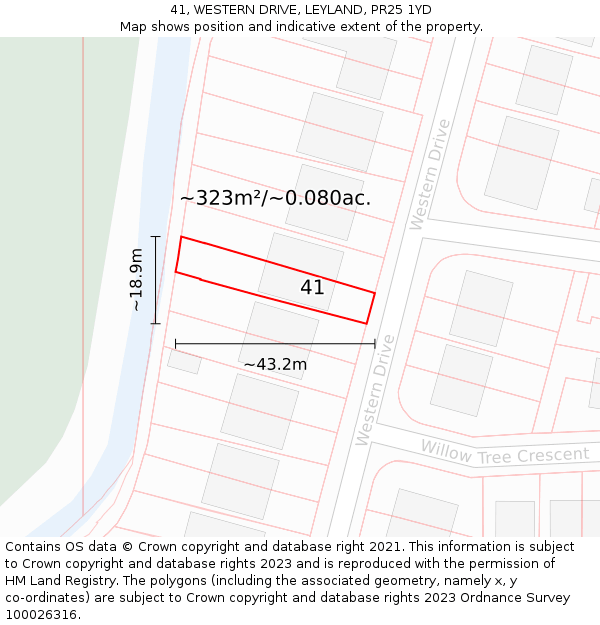 41, WESTERN DRIVE, LEYLAND, PR25 1YD: Plot and title map