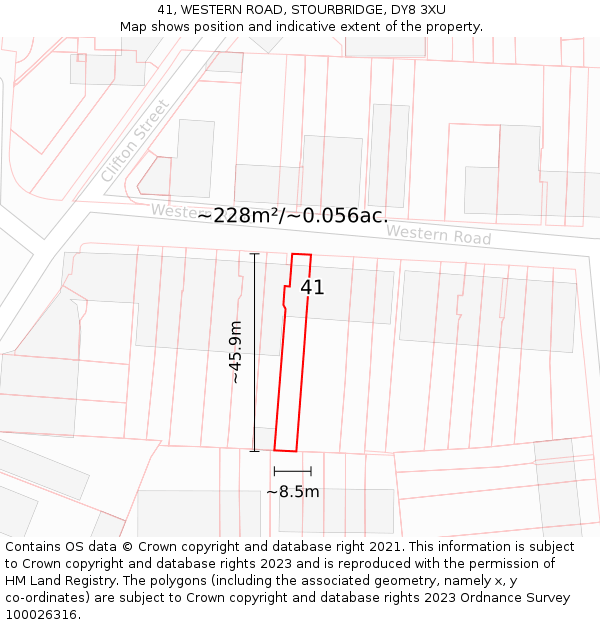 41, WESTERN ROAD, STOURBRIDGE, DY8 3XU: Plot and title map