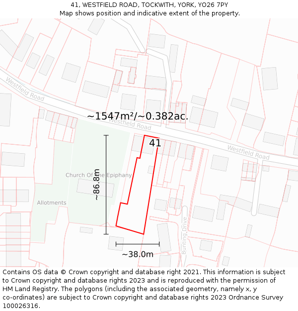41, WESTFIELD ROAD, TOCKWITH, YORK, YO26 7PY: Plot and title map