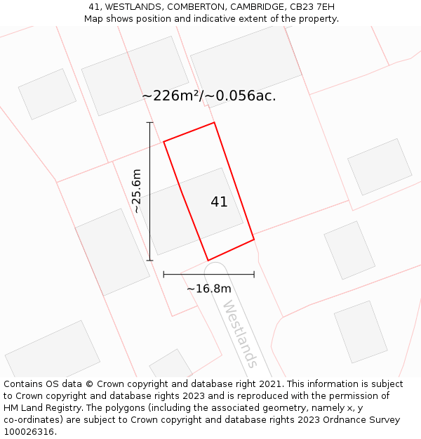 41, WESTLANDS, COMBERTON, CAMBRIDGE, CB23 7EH: Plot and title map