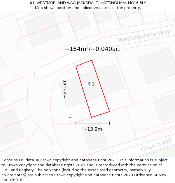 41, WESTMORLAND WAY, JACKSDALE, NOTTINGHAM, NG16 5LY: Plot and title map