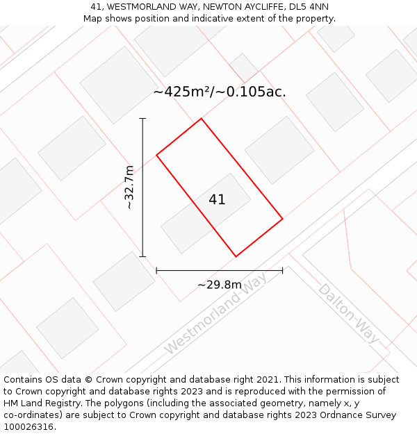 41, WESTMORLAND WAY, NEWTON AYCLIFFE, DL5 4NN: Plot and title map