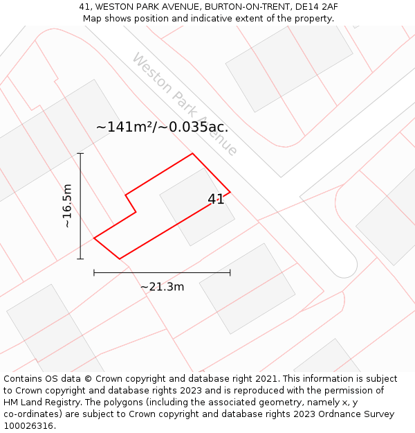 41, WESTON PARK AVENUE, BURTON-ON-TRENT, DE14 2AF: Plot and title map