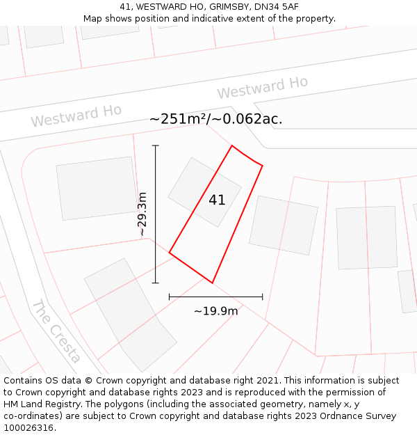 41, WESTWARD HO, GRIMSBY, DN34 5AF: Plot and title map