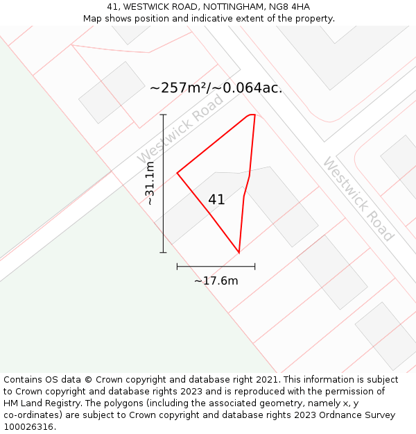 41, WESTWICK ROAD, NOTTINGHAM, NG8 4HA: Plot and title map
