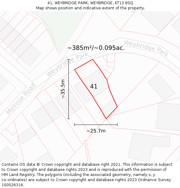 41, WEYBRIDGE PARK, WEYBRIDGE, KT13 8SQ: Plot and title map