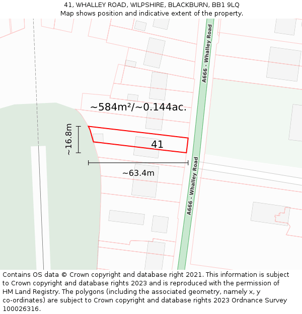 41, WHALLEY ROAD, WILPSHIRE, BLACKBURN, BB1 9LQ: Plot and title map