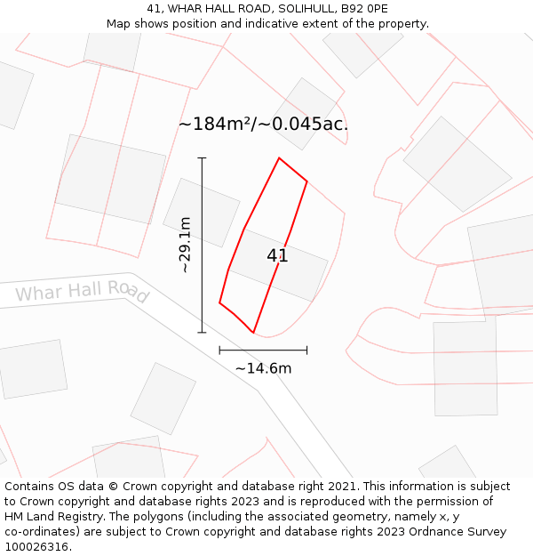 41, WHAR HALL ROAD, SOLIHULL, B92 0PE: Plot and title map