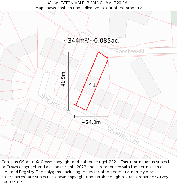 41, WHEATON VALE, BIRMINGHAM, B20 1AH: Plot and title map
