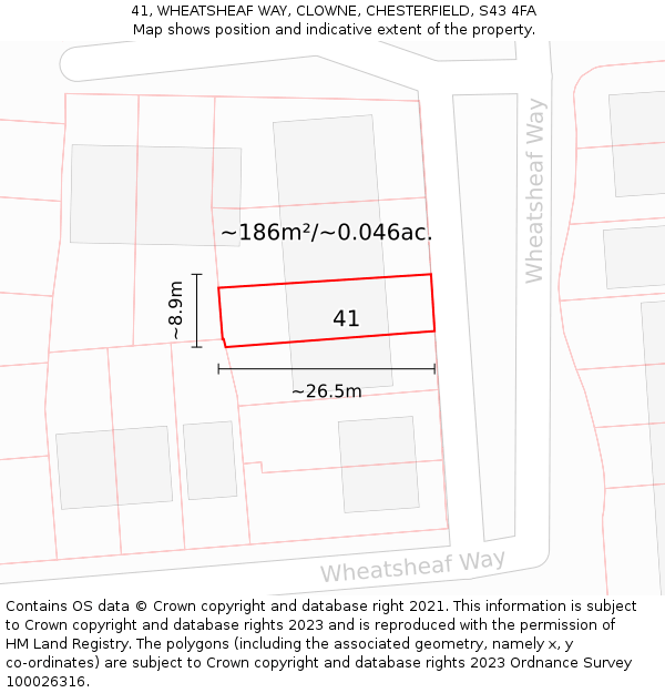 41, WHEATSHEAF WAY, CLOWNE, CHESTERFIELD, S43 4FA: Plot and title map