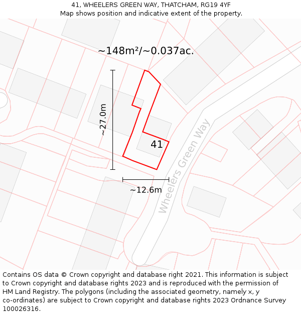 41, WHEELERS GREEN WAY, THATCHAM, RG19 4YF: Plot and title map