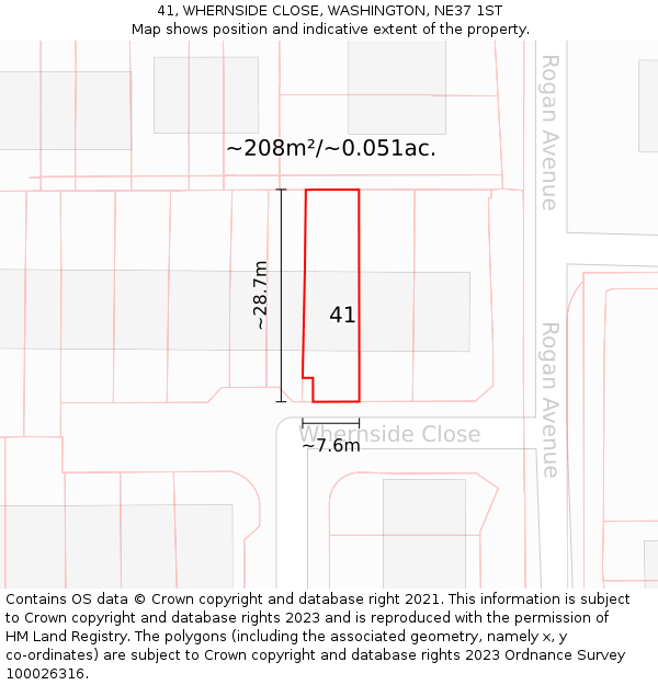 41, WHERNSIDE CLOSE, WASHINGTON, NE37 1ST: Plot and title map