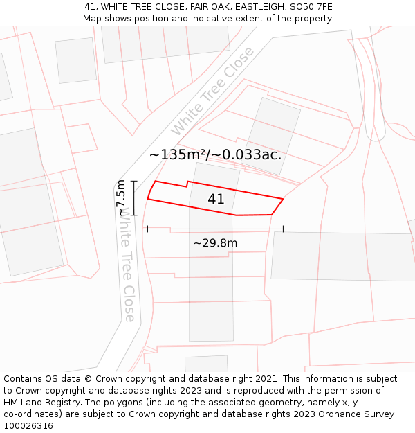 41, WHITE TREE CLOSE, FAIR OAK, EASTLEIGH, SO50 7FE: Plot and title map