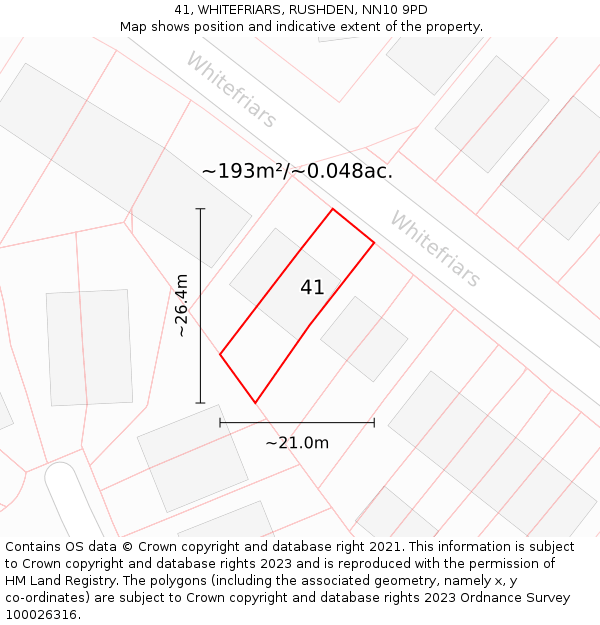 41, WHITEFRIARS, RUSHDEN, NN10 9PD: Plot and title map