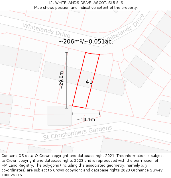 41, WHITELANDS DRIVE, ASCOT, SL5 8LS: Plot and title map