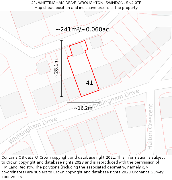 41, WHITTINGHAM DRIVE, WROUGHTON, SWINDON, SN4 0TE: Plot and title map