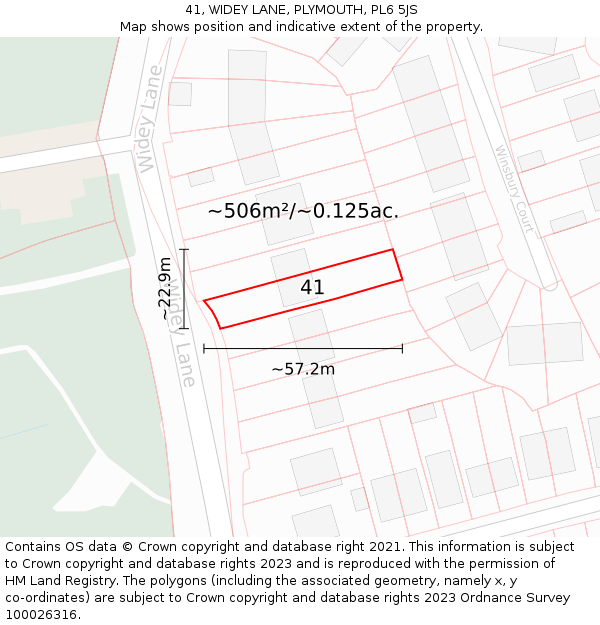41, WIDEY LANE, PLYMOUTH, PL6 5JS: Plot and title map