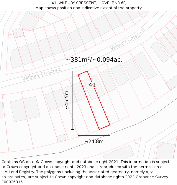 41, WILBURY CRESCENT, HOVE, BN3 6FJ: Plot and title map