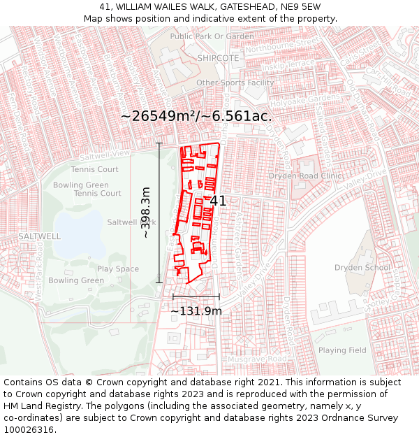 41, WILLIAM WAILES WALK, GATESHEAD, NE9 5EW: Plot and title map