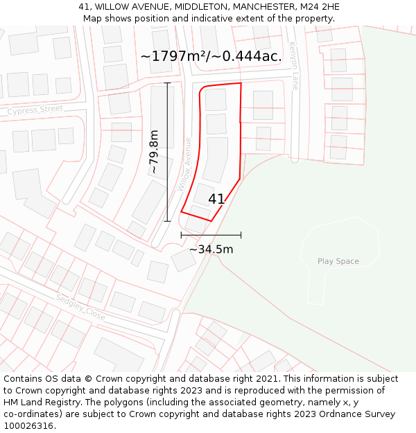 41, WILLOW AVENUE, MIDDLETON, MANCHESTER, M24 2HE: Plot and title map