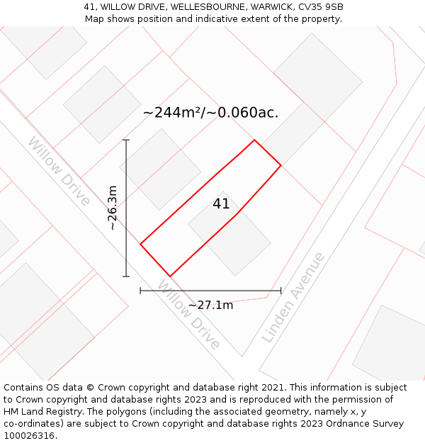 41, WILLOW DRIVE, WELLESBOURNE, WARWICK, CV35 9SB: Plot and title map