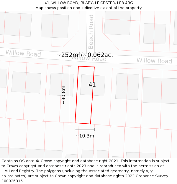 41, WILLOW ROAD, BLABY, LEICESTER, LE8 4BG: Plot and title map