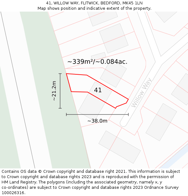 41, WILLOW WAY, FLITWICK, BEDFORD, MK45 1LN: Plot and title map