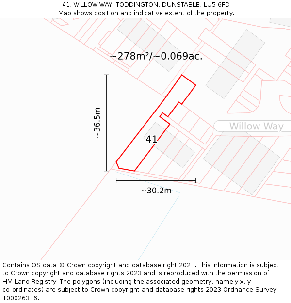 41, WILLOW WAY, TODDINGTON, DUNSTABLE, LU5 6FD: Plot and title map