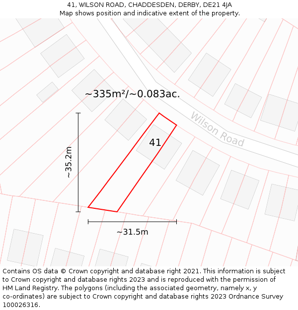 41, WILSON ROAD, CHADDESDEN, DERBY, DE21 4JA: Plot and title map