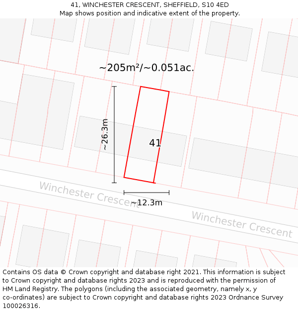 41, WINCHESTER CRESCENT, SHEFFIELD, S10 4ED: Plot and title map