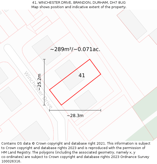 41, WINCHESTER DRIVE, BRANDON, DURHAM, DH7 8UG: Plot and title map