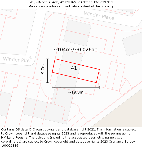 41, WINDER PLACE, AYLESHAM, CANTERBURY, CT3 3FS: Plot and title map