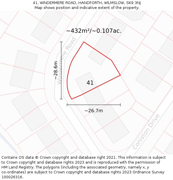 41, WINDERMERE ROAD, HANDFORTH, WILMSLOW, SK9 3NJ: Plot and title map