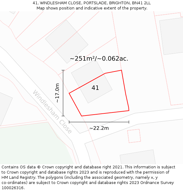 41, WINDLESHAM CLOSE, PORTSLADE, BRIGHTON, BN41 2LL: Plot and title map