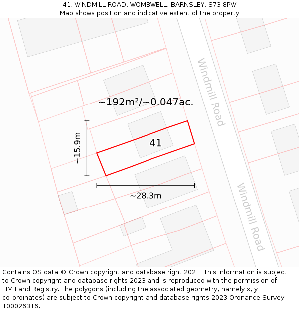 41, WINDMILL ROAD, WOMBWELL, BARNSLEY, S73 8PW: Plot and title map