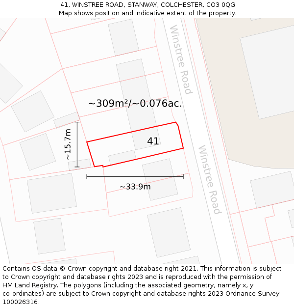 41, WINSTREE ROAD, STANWAY, COLCHESTER, CO3 0QG: Plot and title map